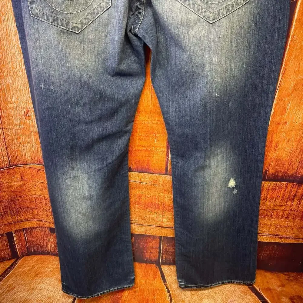 True Religion World Tour Section Straight Distressed Denim Jeans Sz 44 x 34